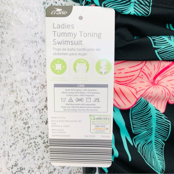 $10 SALE! Tummy Toning Control Tropical Leaf 1pc One Piece Swimsuit M (8-10) - Picture 6 of 8